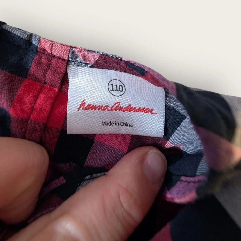 Hanna Andersson Girls Red Black Buffalo Check Plaid Tiered Dress Size 110 5T 5